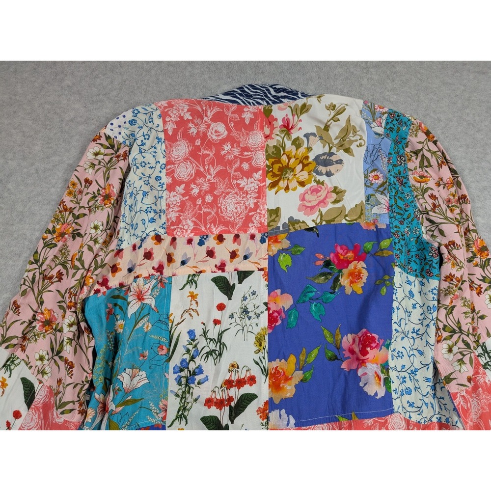 John.Mark Women Sweater Large Cardigan Open Front Floral Patchwork Mix Print - Picture 8 of 15